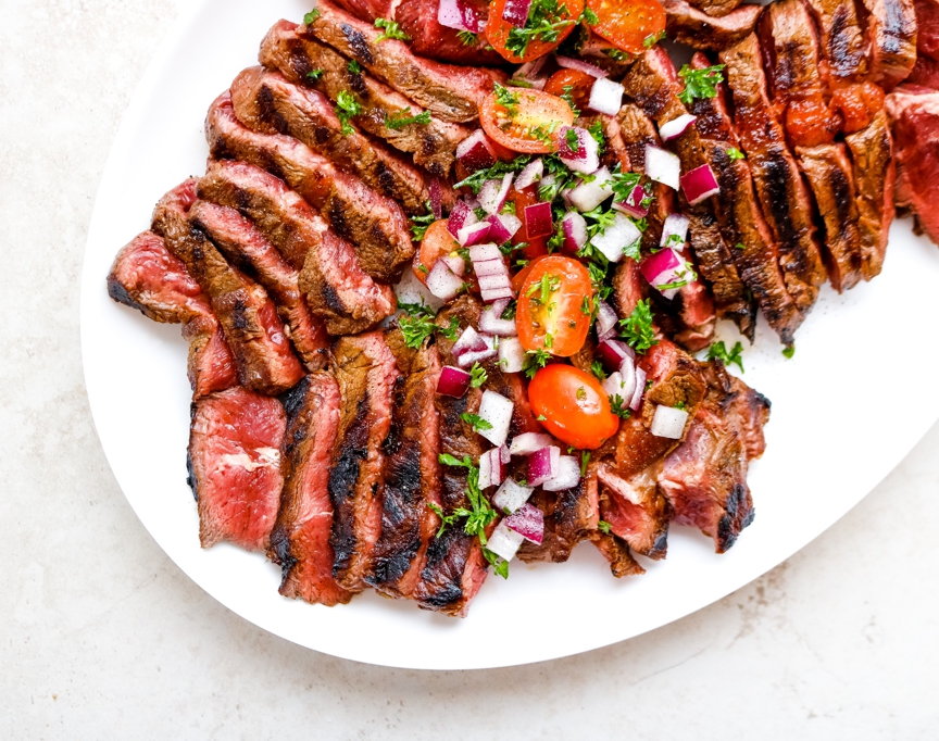 Flat iron steak is the perfect choice for a family dinner or party.